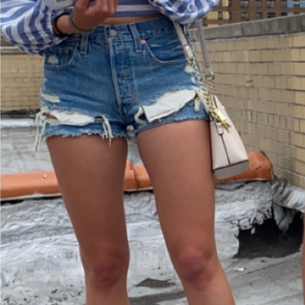 Levi's Distressed Blue Denim Cutoff Shorts